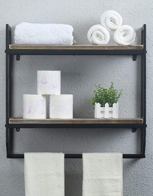 Load image into Gallery viewer, 2-Tier Metal Industrial 23.6&quot; Bathroom Shelves Wall Mounted,Rustic Wall Shelf Over Toilet Towel Rack with Towel Bar, Black Brush Silver
