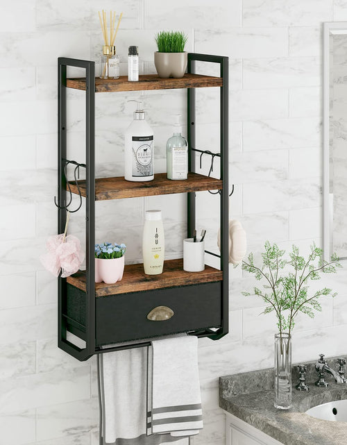 Load image into Gallery viewer, 3 Tier Bathroom Towel Rack Shelf with Storage Drawer Double Towel Bars and Hooks
