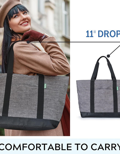 Load image into Gallery viewer, xtra Large Tote Bag for Women or Men with Zipper, Everyday Bag for Work, Travel Bag, Gym Bag, Grey
