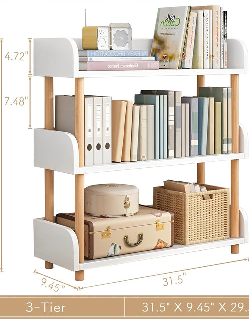 Load image into Gallery viewer, 3-Tier Wooden Open Bookcase - Modern Display Bookshelf with Top Edge, Warm White
