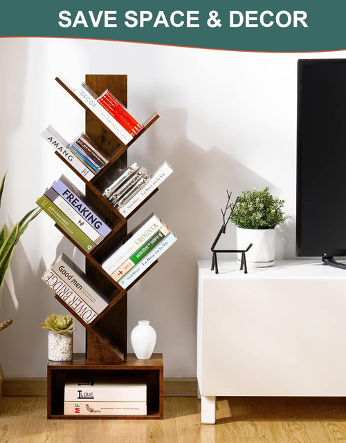 Load image into Gallery viewer, Tree Bookshelf - 6 Shelf Retro Floor Standing Bookcase, Tall Wood Book Storage Rack
