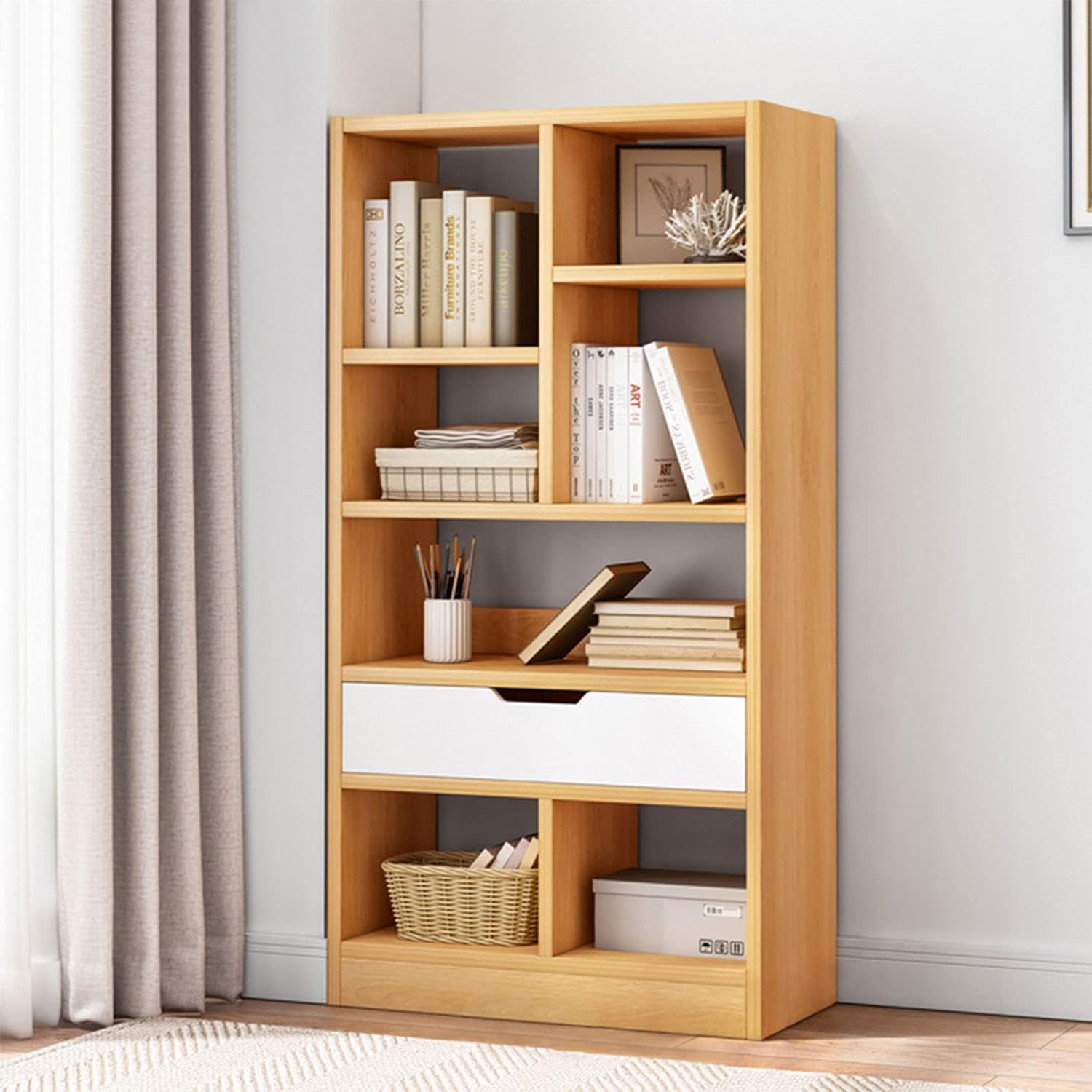 Wooden Open Shelf Bookcase - 51" Height Freestanding Display Storage Cabinet Organizer, Mapple Yellow