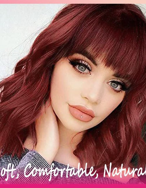 Load image into Gallery viewer, Short Wavy Red Bob Wig with Bangs, Realistic Colored Fun Shoulder Medium Length, 12 Inches
