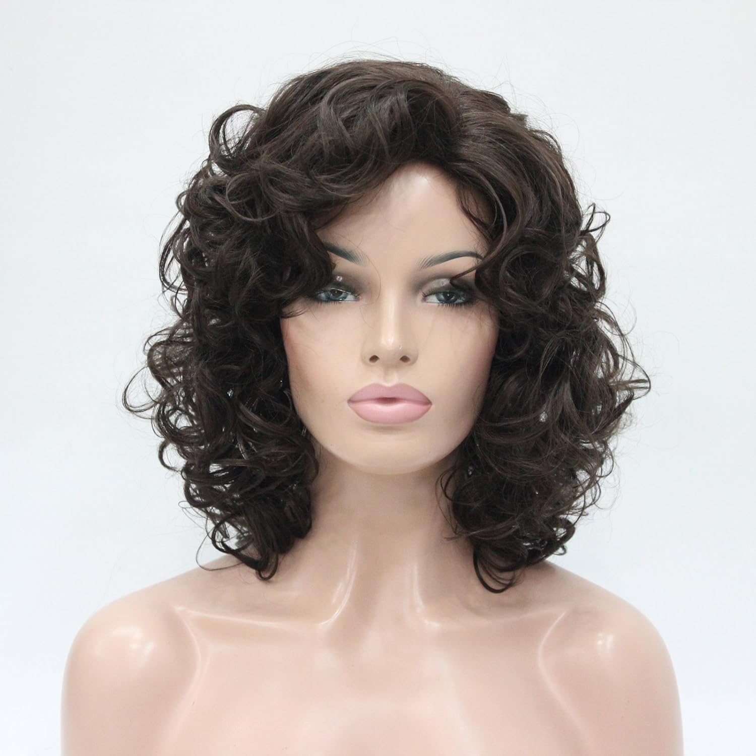 Short Length Chestnut Brown Afro Curl Full Synthetic Wig Women Wigs (Chestnut Brown)