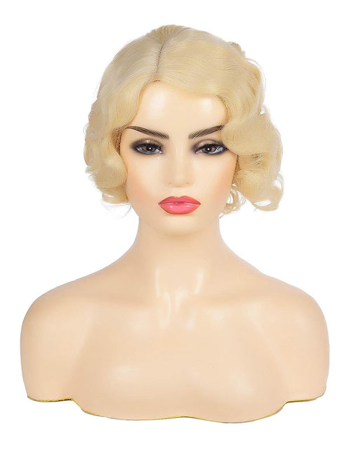 Load image into Gallery viewer, Short Blonde Curly Wig Finger Wave Synthetic Hair for Women, Blonde
