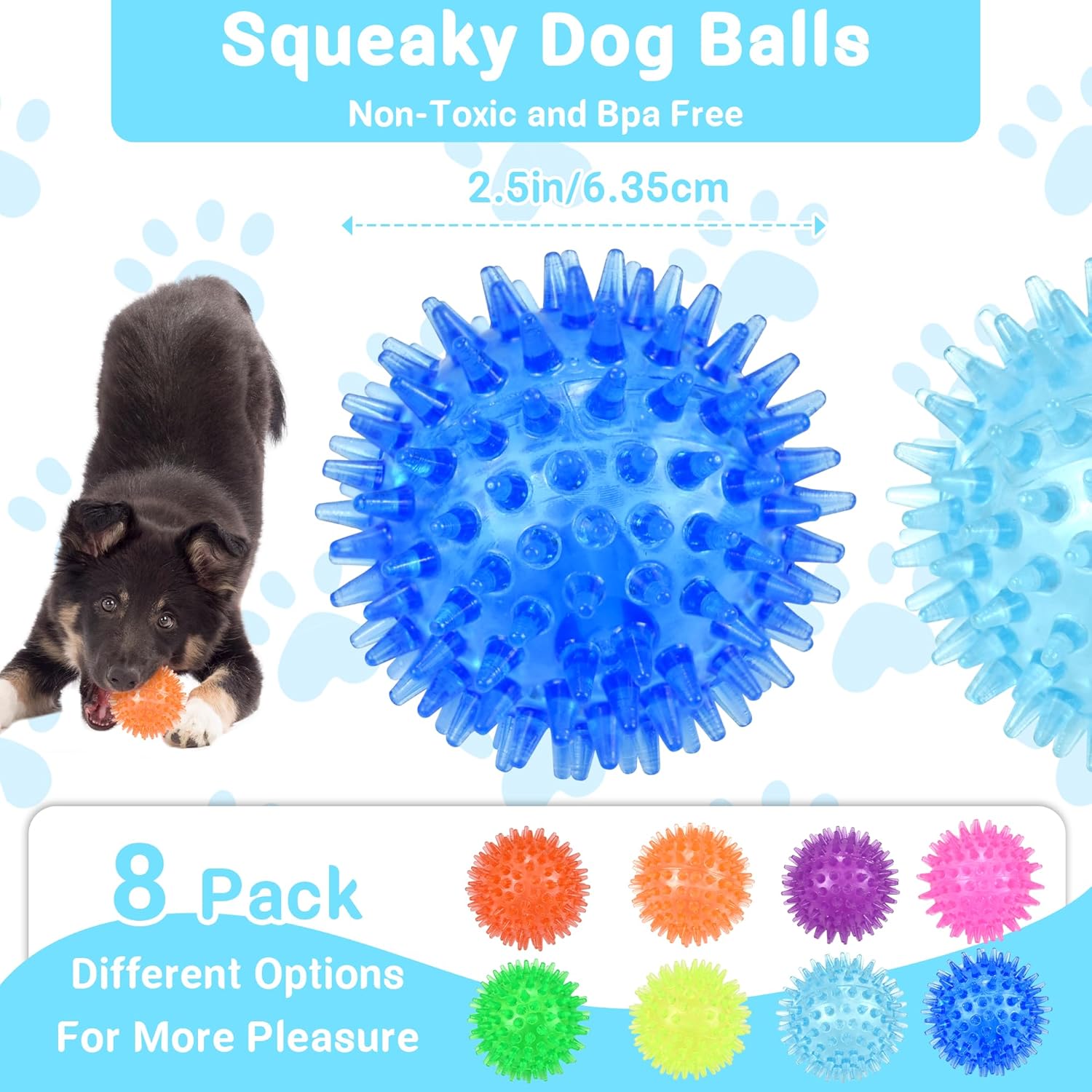 2.5” Dog Balls (8 Colors) Squeaky Dog Toy Balls for Small Medium Dogs, Puppy Chew Toys Balls