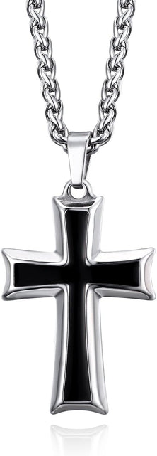 Load image into Gallery viewer, Mens Stainless Steel Cross Pendant Necklace with Wheat Chain, Silver
