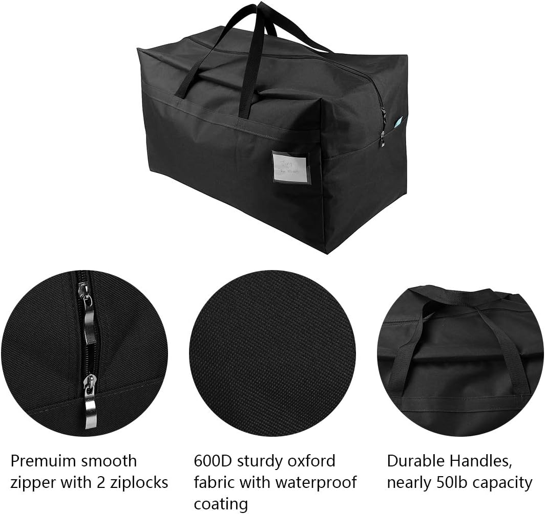 2 Pack Extra Large Moving Bags with Zippers & Carrying Handles, Heavy-Duty Storage Tote for Space Saving Moving Storage, Black