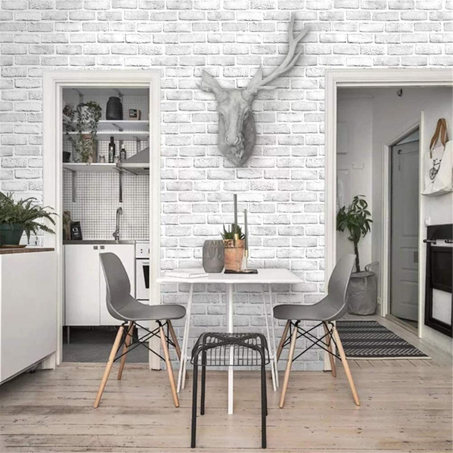 10ft White Gray Brick Peel and Stick Wallpaper Brick Vinyl Wrap Self -Adhesive Room Decor, 18 x 120 inches