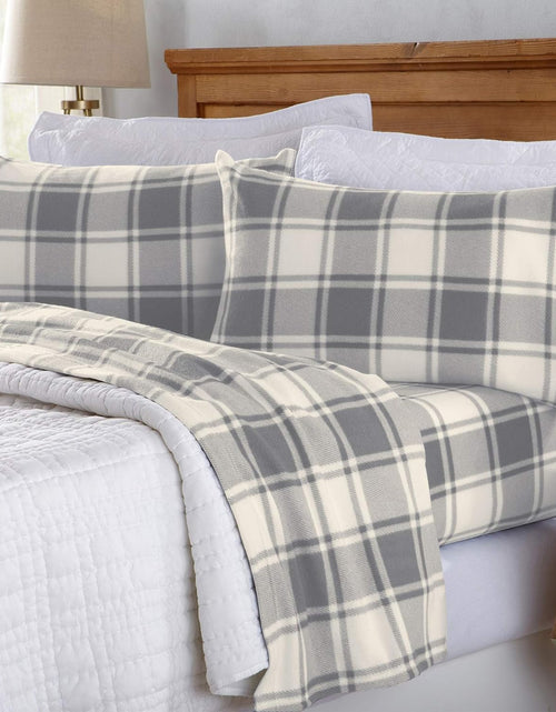 Load image into Gallery viewer, Super Soft Queen Plaid Grey Micro Fleece Sheet Set | Cozy, Warm, Durable, Breathable, and Fluffy Bed Sheets
