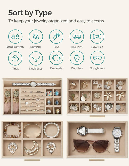 Load image into Gallery viewer, 4-Layer Jewelry Organizer, 3 Drawers, for Sunglasses (Cloud White+Gold)
