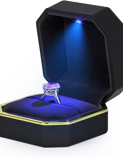 Load image into Gallery viewer, Square Velvet Wedding Ring Case Jewelry Gift Box with LED Light for Proposal Engagement Wedding, Black
