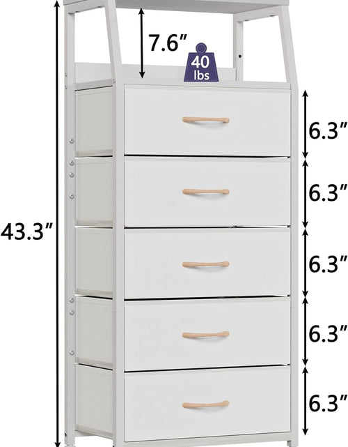 Load image into Gallery viewer, White Dresser with 5 Drawers, Vertical Storage Tower Fabric Dresser for Bedroom,  Wood Top, White
