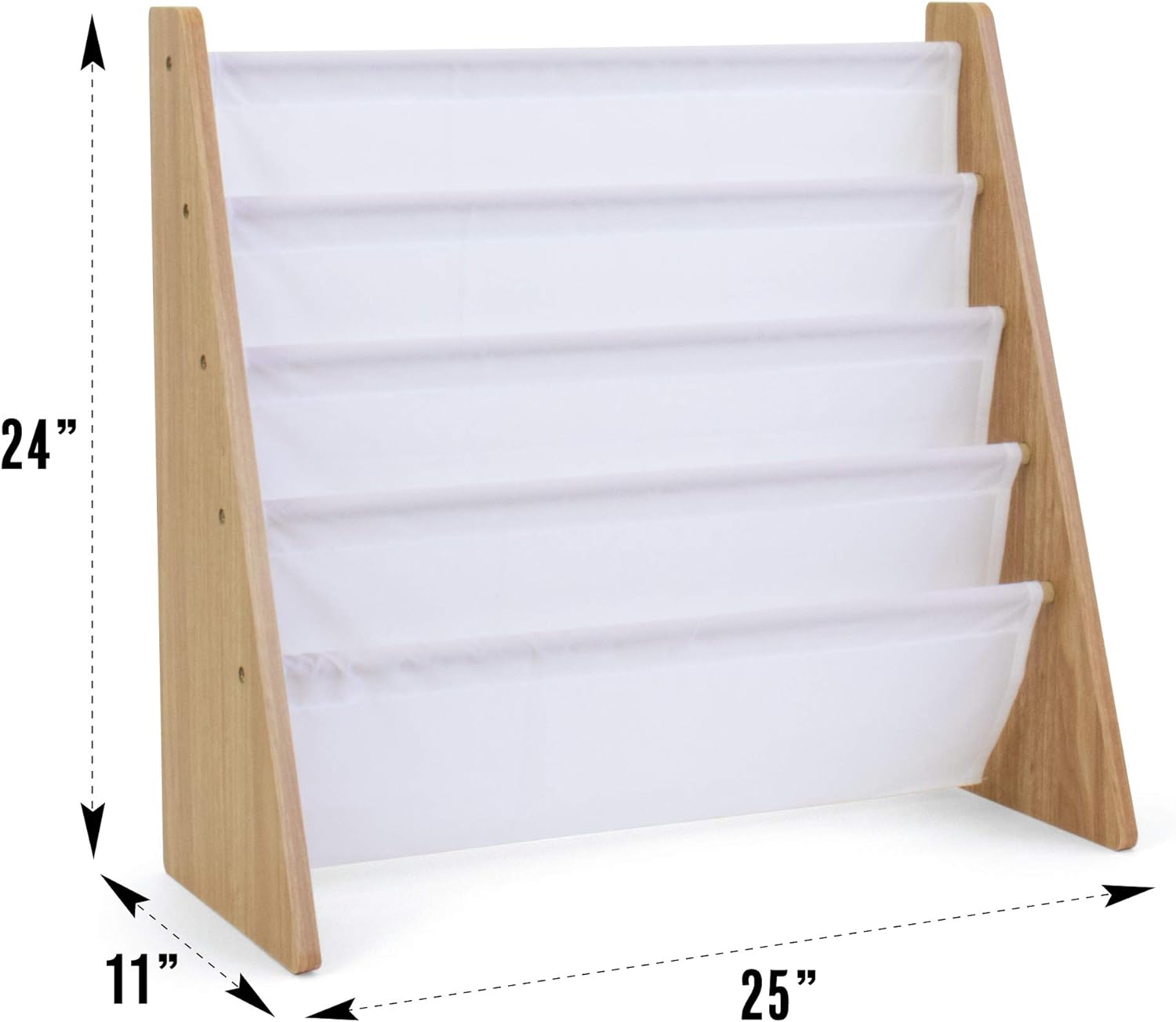 4 tier, Natural/White Kids Book Rack Storage Bookshelf with Deep Sleeves, White