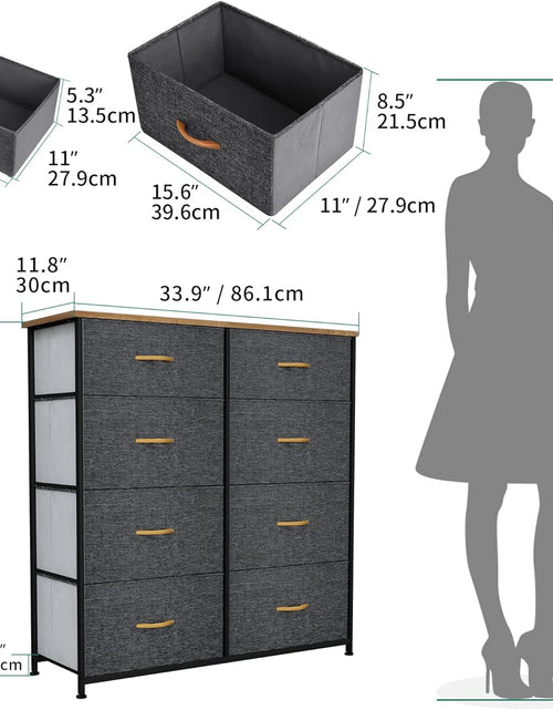 Load image into Gallery viewer, Tall Dresser with 8 Drawers, Storage Tower with Fabric Bins, Sturdy Steel Frame, Wooden Top (Dark Grey)
