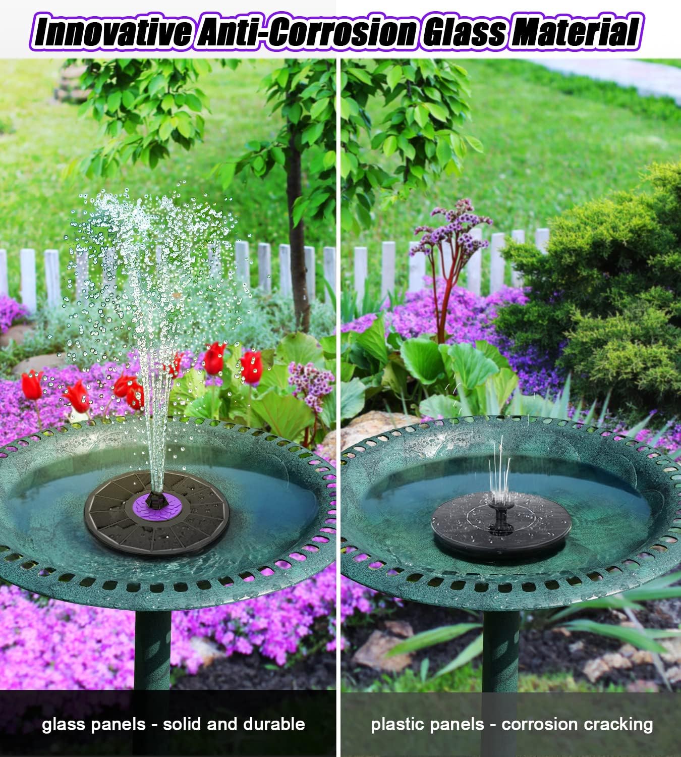 Solar Fountain 3.5W Bird Bath Fountains with Flower 2024 Upgraded Glass Panel, Black