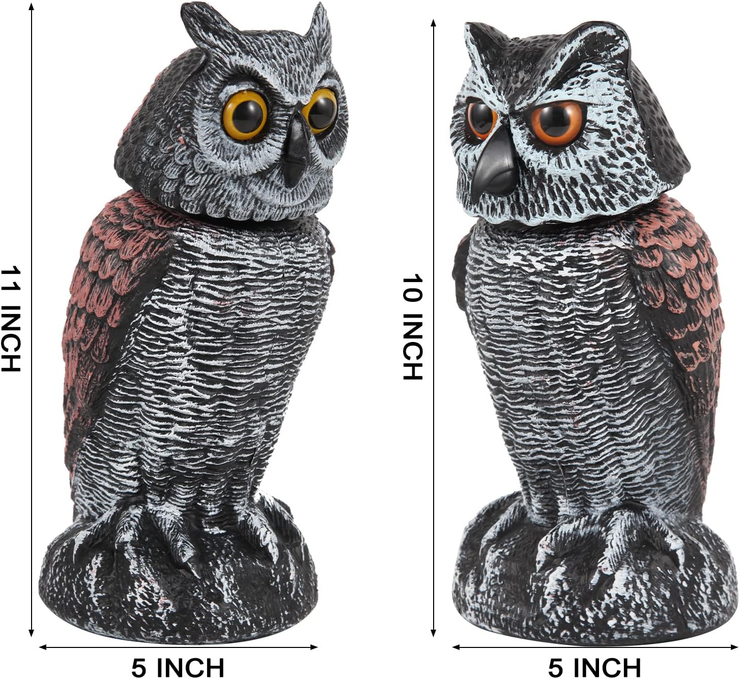 2 Pack Fake Owl Decoys to Scare Birds Away from Gardens and Patios