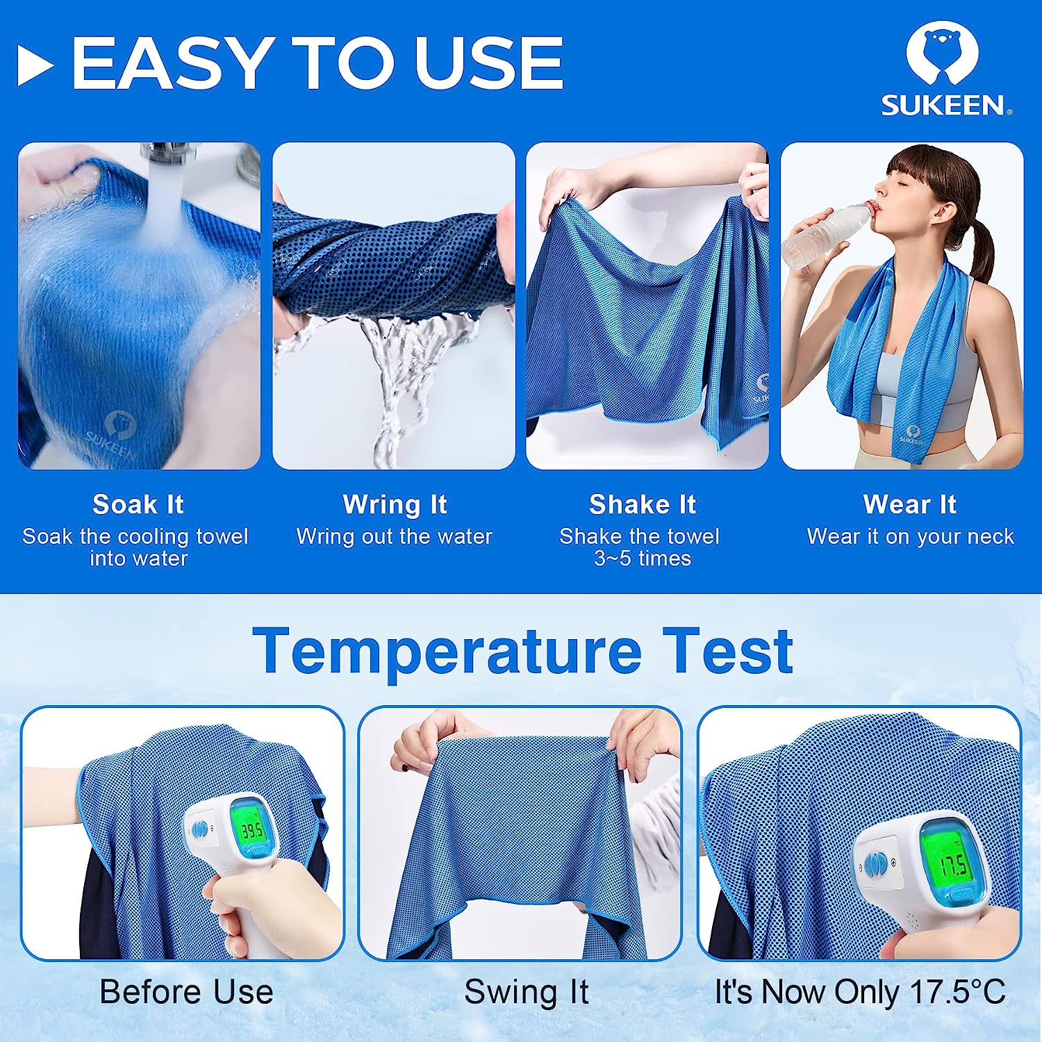 [4 Pack Cooling Towel (40"x12"), Ice Towel, Soft Breathable Chilly Towel