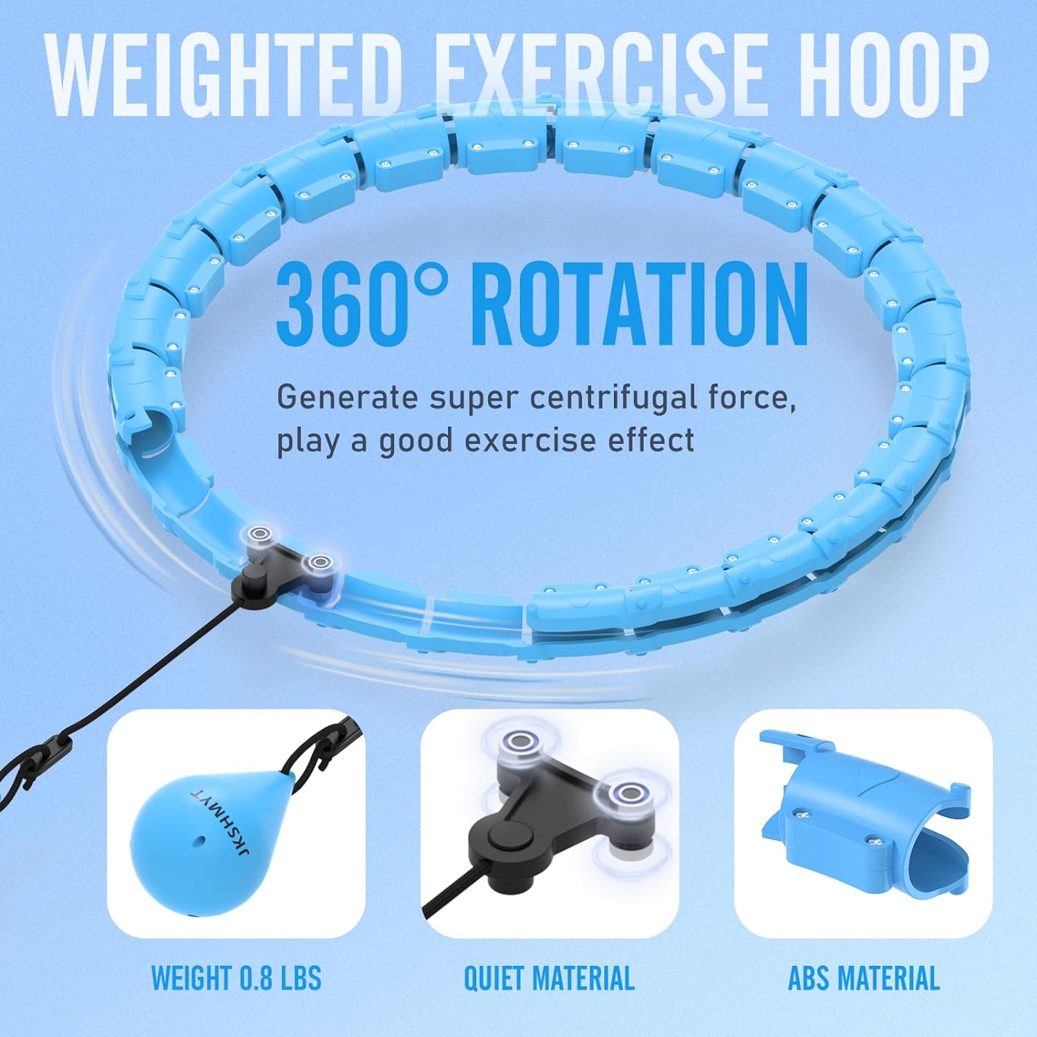 Weighted Hula Circle Hoops for Adults Weight Loss, Infinity Fitness Hoop Plus Size 47 Inch, 24 Detachable Links, Blue