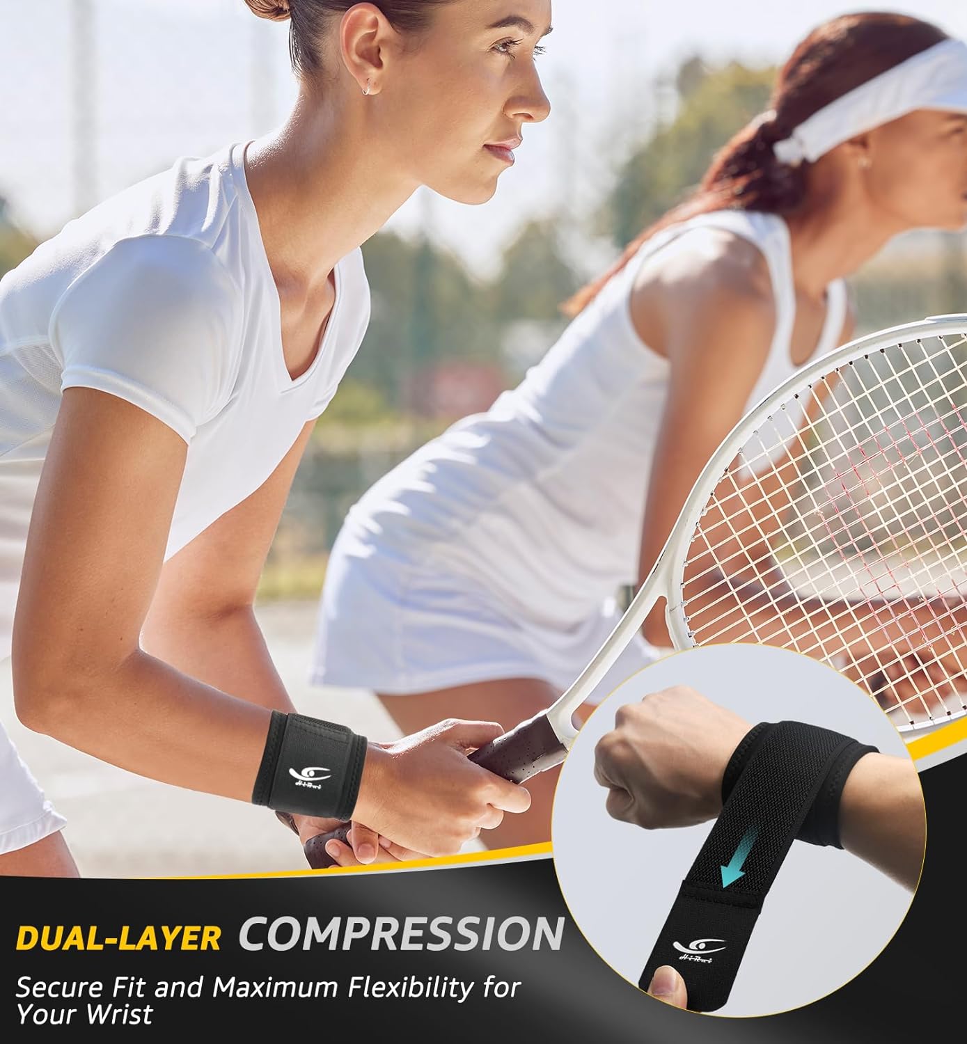 2 PACK Wrist Compression Strap and Wrist Brace Sport Wrist Support for Fitness, Adjustable