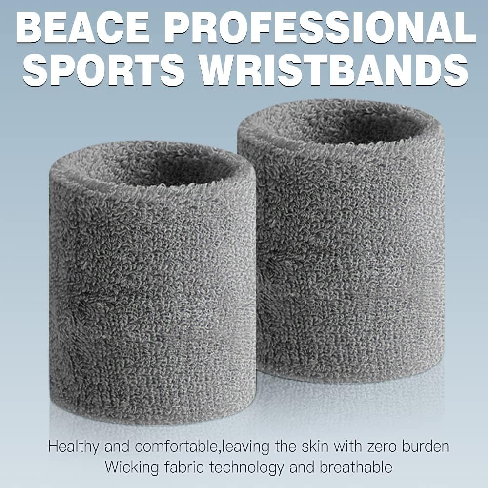 Sweatbands Sports Wristband for Men & Women - Moisture Wicking Athletic Cotton Terry Cloth Sweatband (Black/White/Gray)