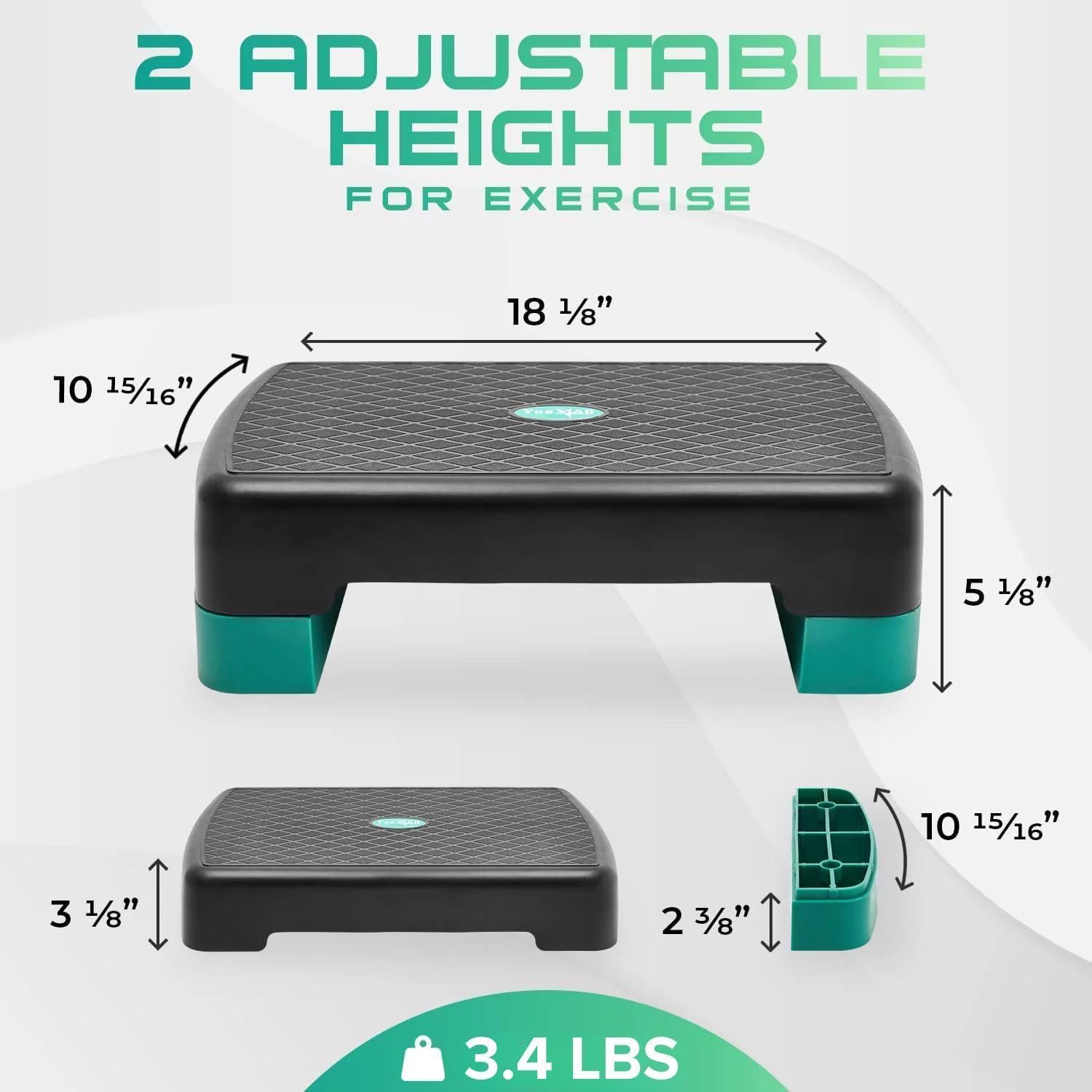 18.9" Aerobic Exercise Step Platform with 2 Risers, Adjustable Height Workout Stepper 3" 6" for Home Gym, Neo Green