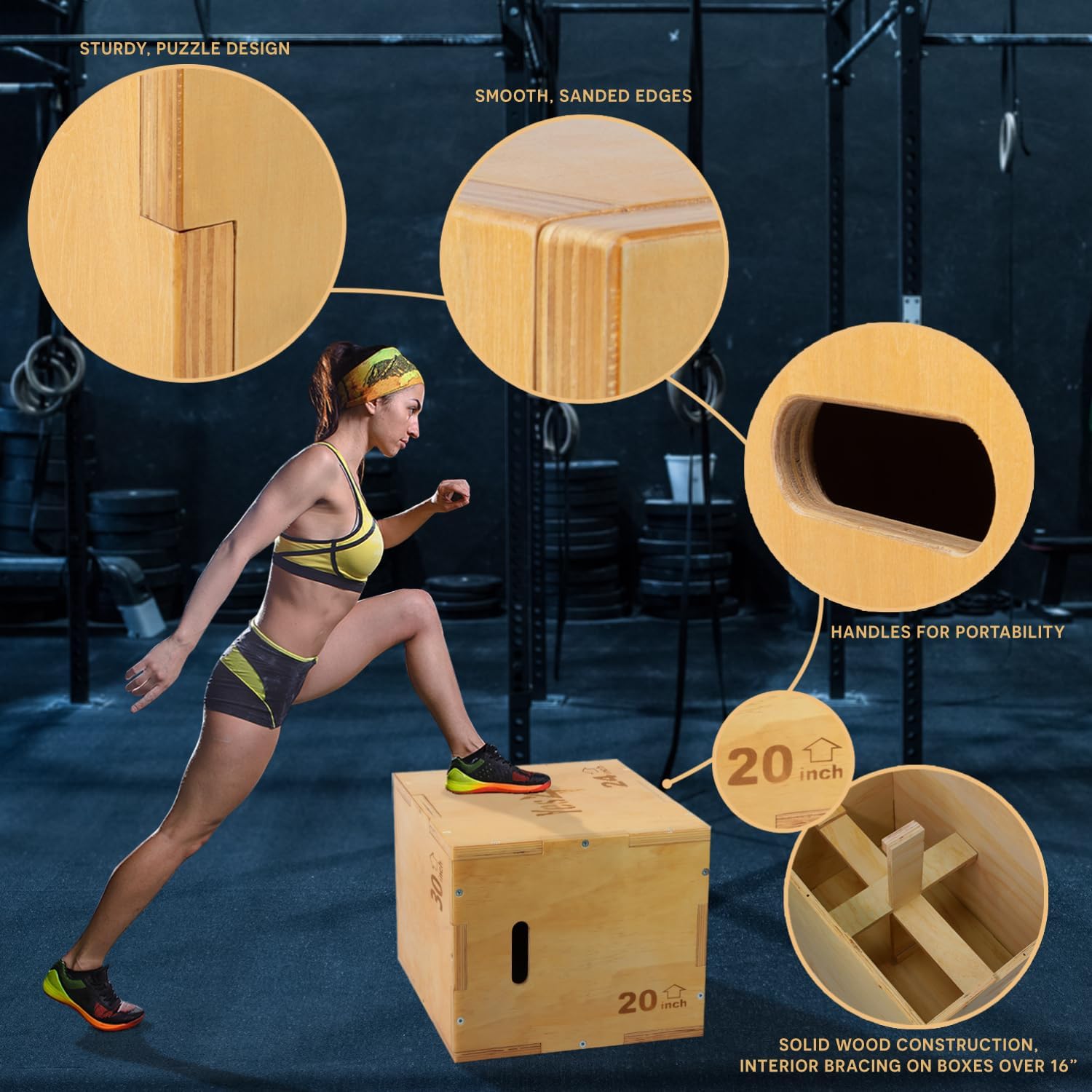 3 in 1 Wooden Plyo Box - Holds Up to 450lbs - Versatile Plyometric Jump Box, Wood Basic