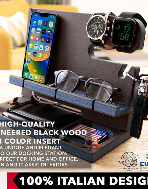 Load image into Gallery viewer, Wooden Docking Station for Cell Phone, Tablet, Wallet, Gadgets, Nightstand, Gifts for Men (Blue)
