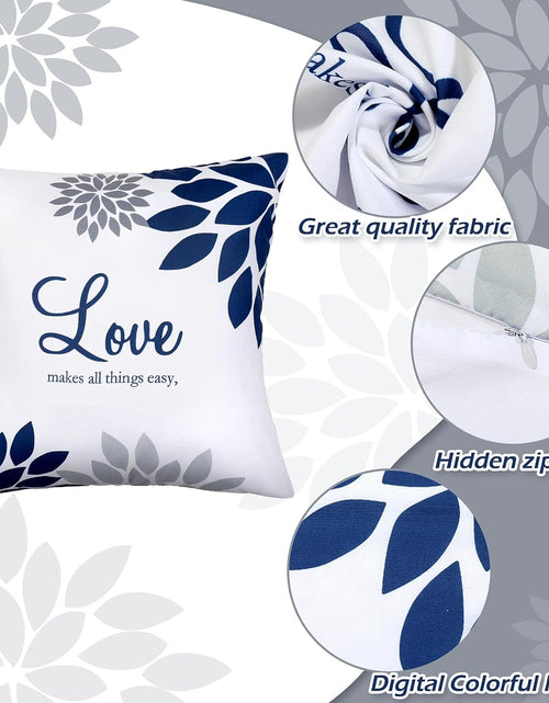 Load image into Gallery viewer, 4 Pcs Yellow Flower Navy Pillow Covers Square Pillow Cushion Cases 18x18 Inch, Family Faith Hope Love Words
