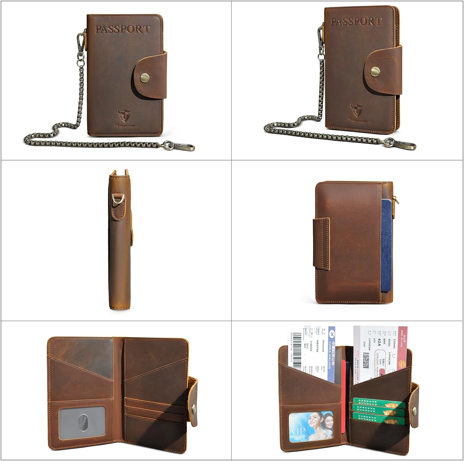 Thick Crazy Horse Leather Functional RFID Blocking Passport Holder Case (2806 Brown)