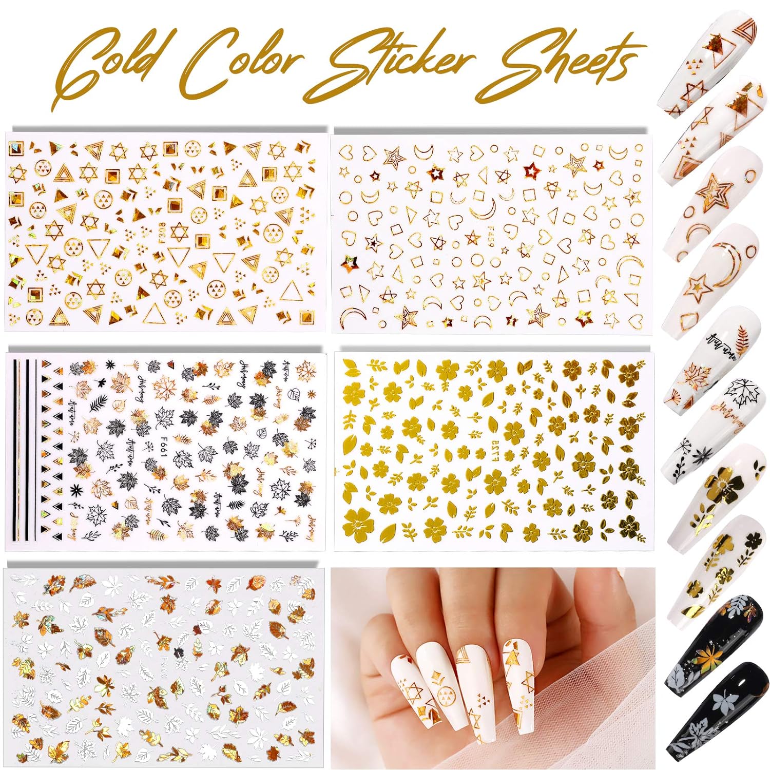 12 Sheets Nail Art Sticker 3D Self-Adhesive, Nail Art Decoration with 5 Boxes Holographic,Spring/Summer