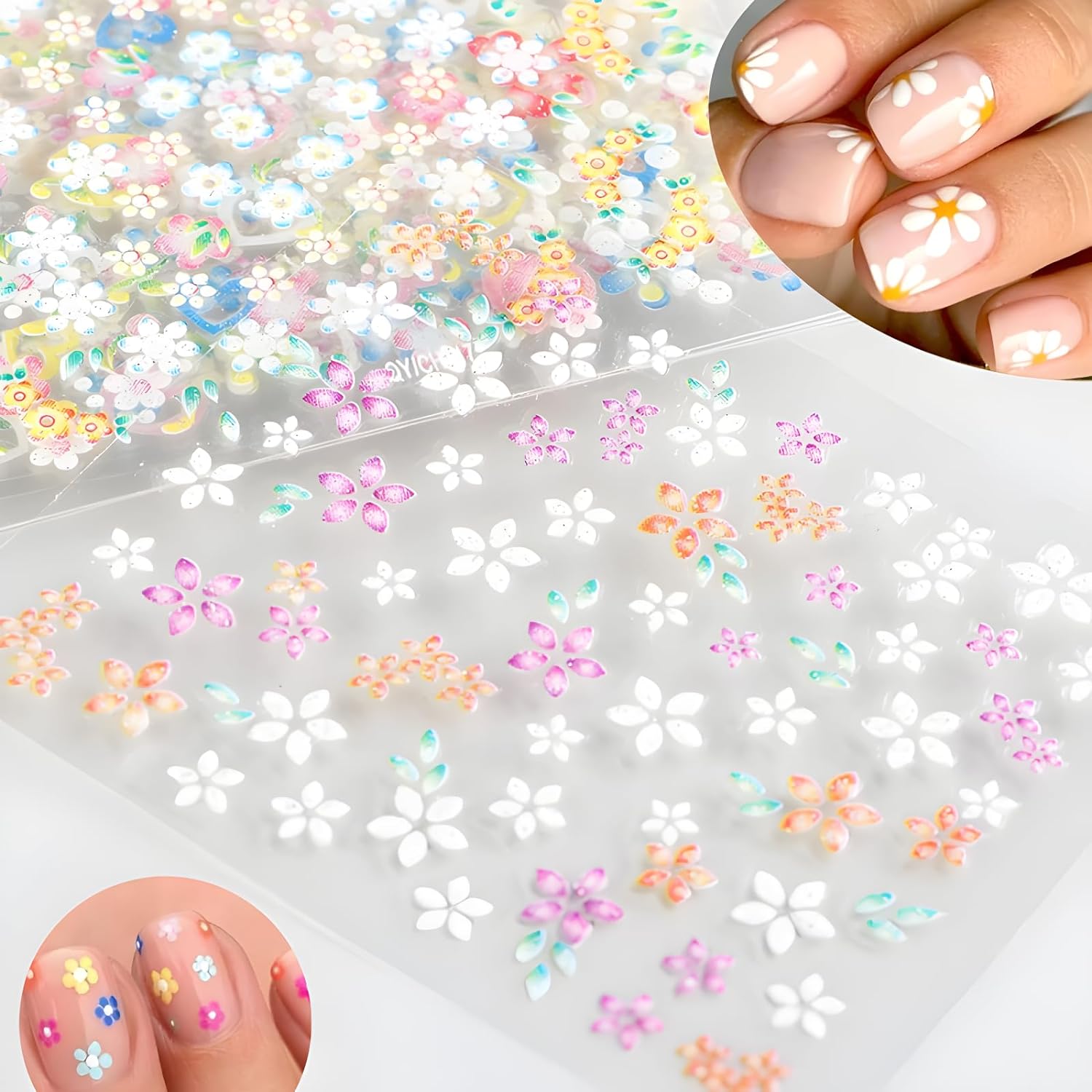 30 Sheets Flower Nail Art Stickers Decals Colorful 3D Self Adhesive Cute Daisy Floral