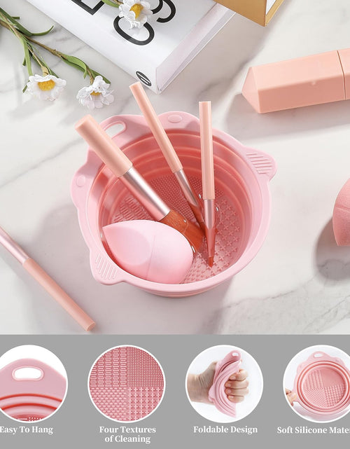 Load image into Gallery viewer, 2 Pieces Foldable Silicone Makeup Cleaning Tools for Brushes, Sponge and Puff, Portable Make up Brush Cleaner for Travel (Pink, Gray)
