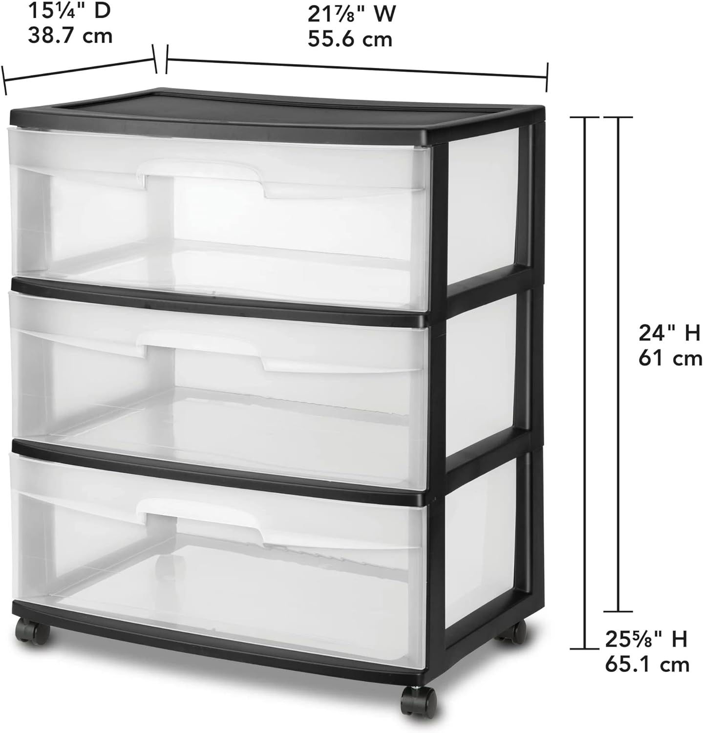 Wide 3 Drawer Cart Black