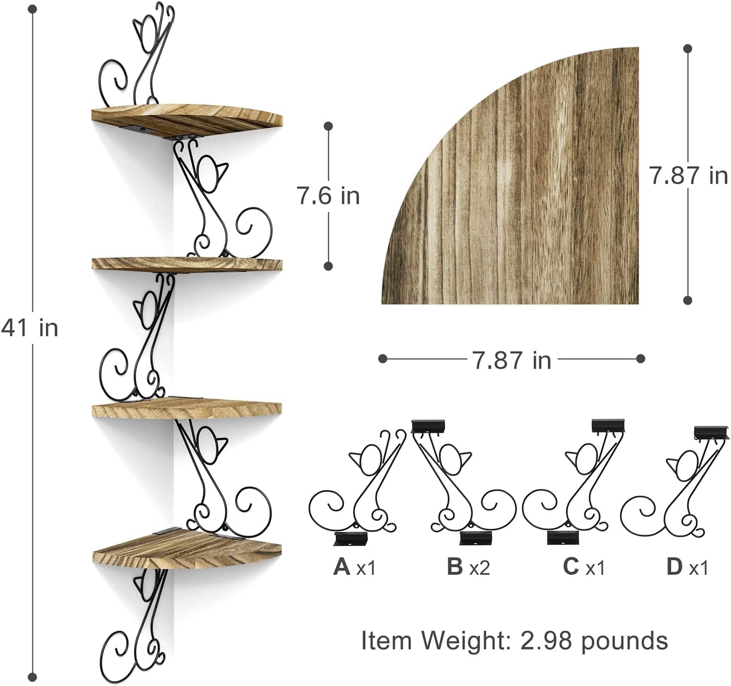 Wall Mount Corner Shelves 4 Tier Floating Corner Storage Wood Shelves