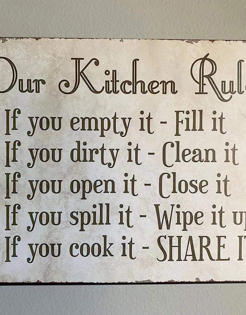 Load image into Gallery viewer, Kitchen Rules Plaque Wall Decor Rustic Metal Tin Sign (12X8-Inch)
