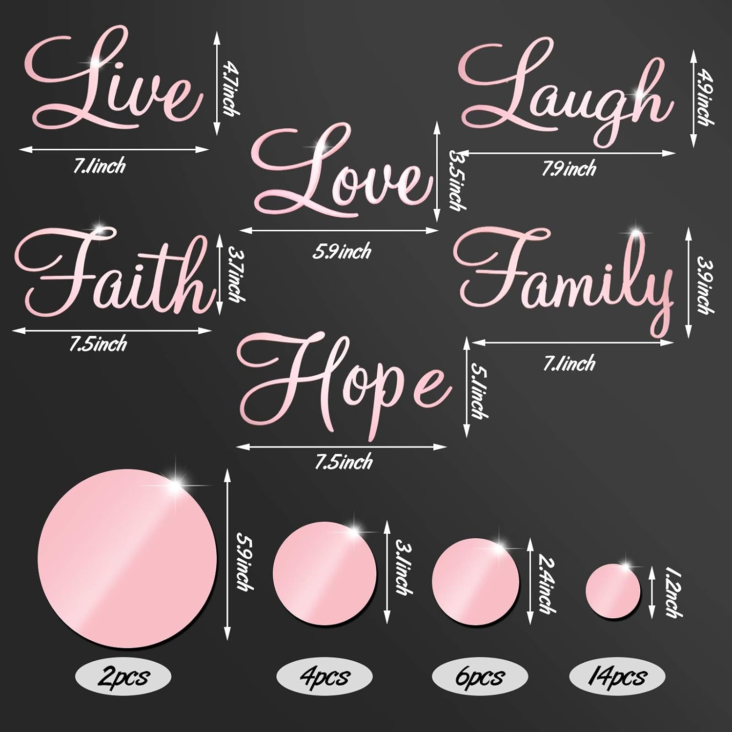 3D Acrylic Mirror Wall Decor Stickers DIY Faith Live Laugh Hope Love Family