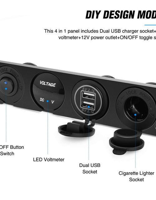 Load image into Gallery viewer, 4 in 1 on/off Charger Socket Panel Dual USD Power Outlet &amp; LED Voltmeter
