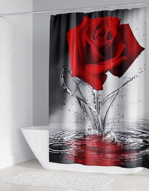 Load image into Gallery viewer, 4PCS Red Rose Shower Curtain Sets with Non-Slip Rugs ,Toilet Lid Cover and Bath Mat
