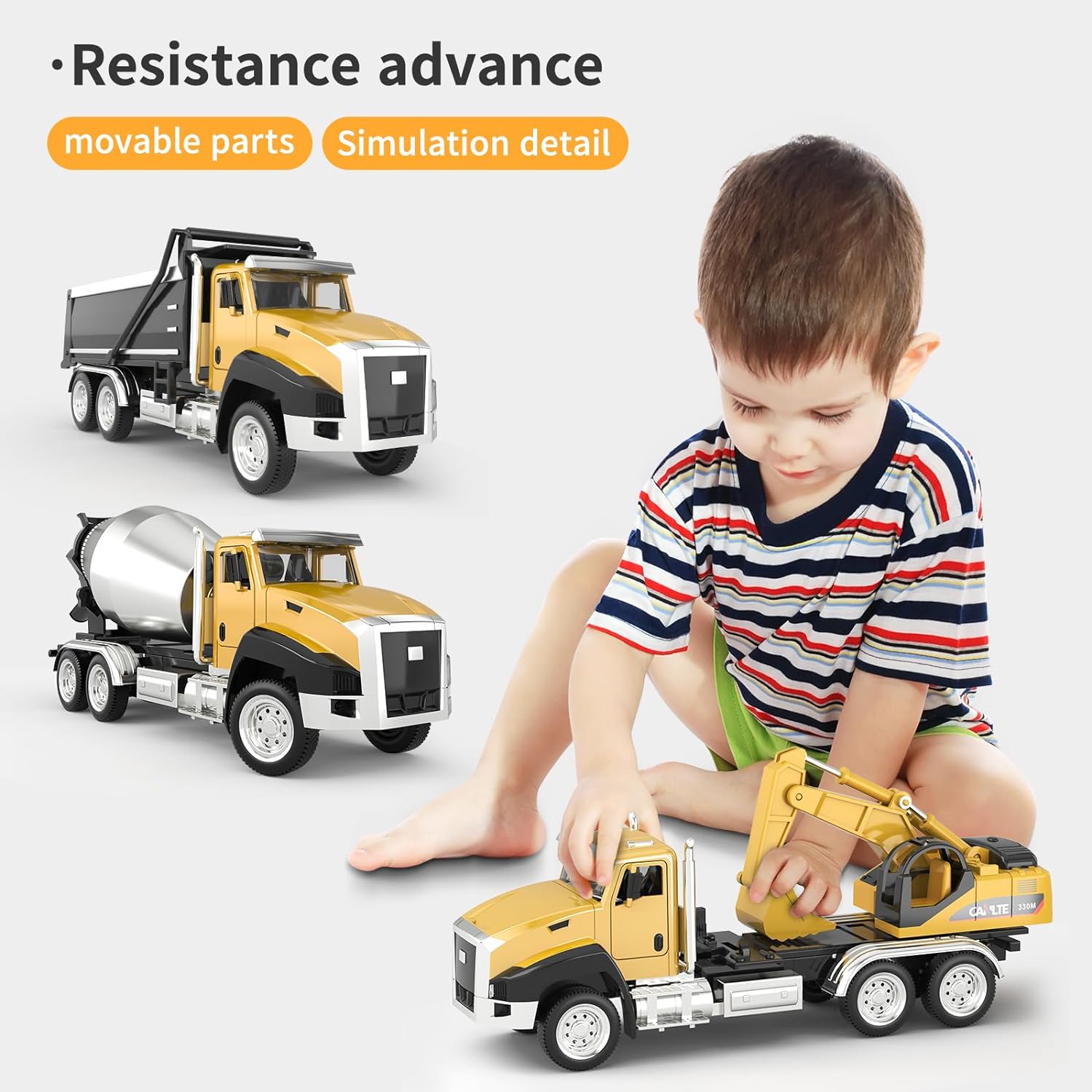 3 Pack Construction Vehicles Dump Truck Digger Mixer Truck