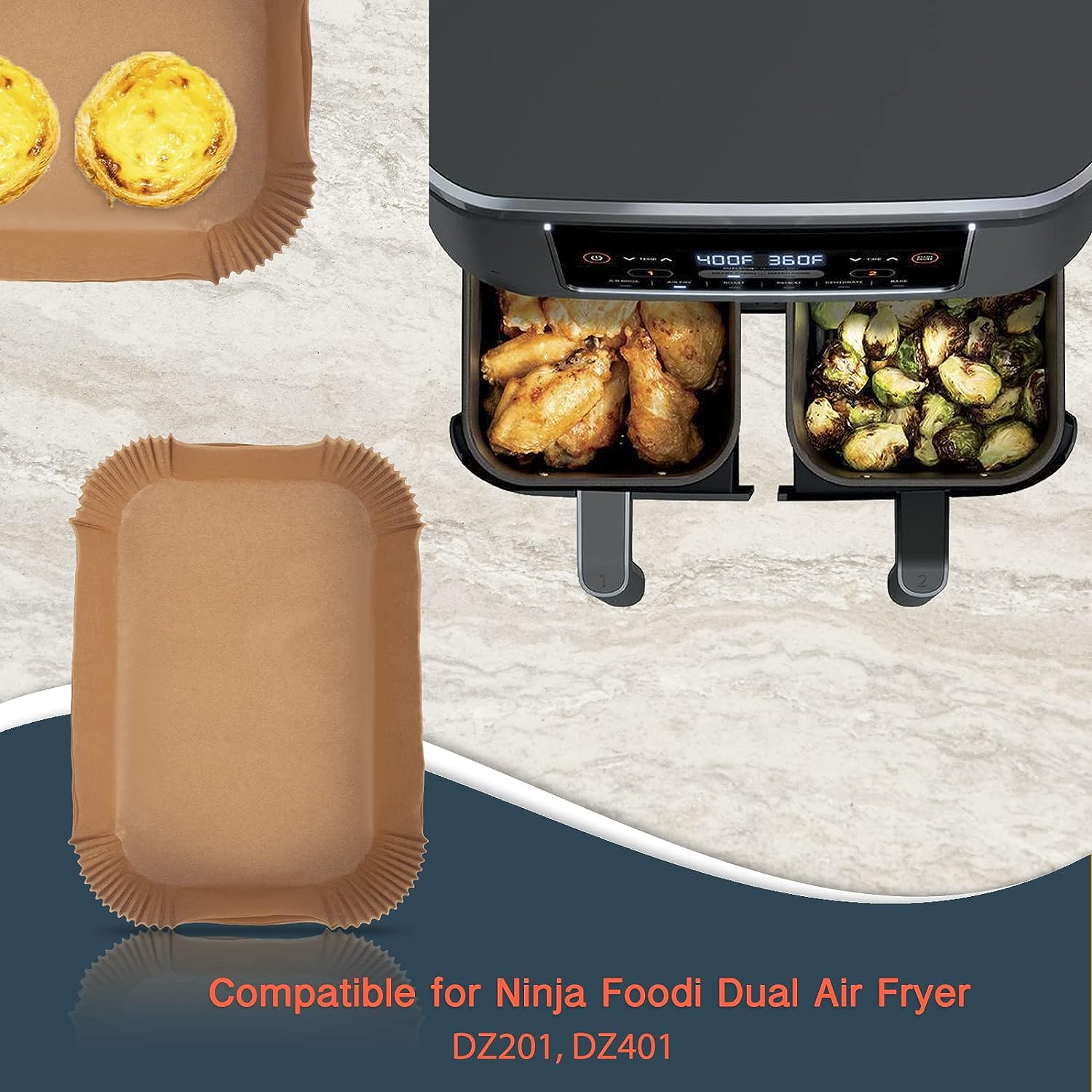 [3-Size] Air Fryer Disposable Paper Liner Rectangle Compatible with Ninja foodi Dual Air Fryer Toaster Oven