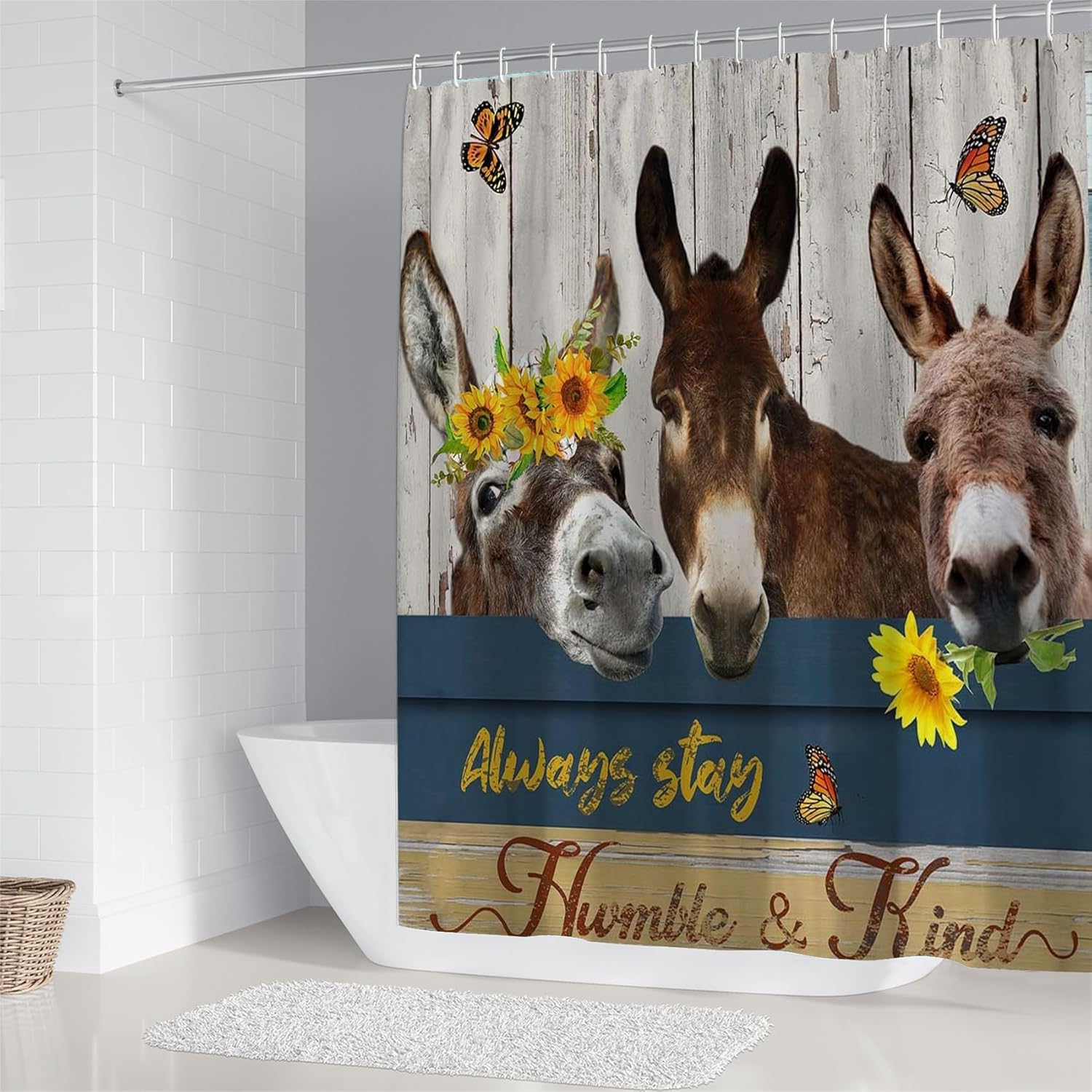 4PCS Farm Animal Shower Curtain Set Sunflower Country Rustic Farmhouse Bathroom Decor Set