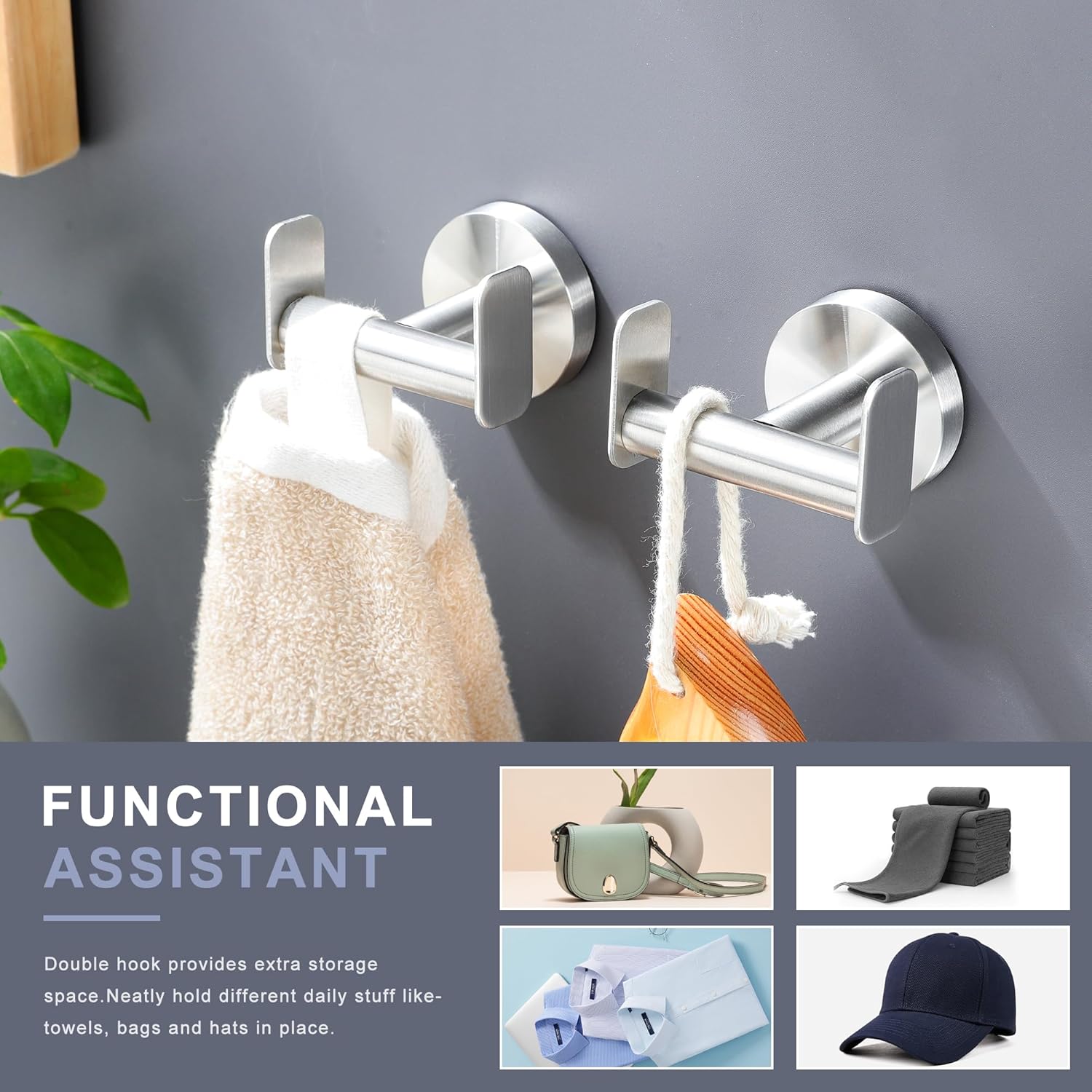 Towel Hooks/Coat Hook Wall Mounted - Bathroom Wall Hooks Stainless Steel Heavy Duty Towel Robe Clothes Closet Hooks, Silver