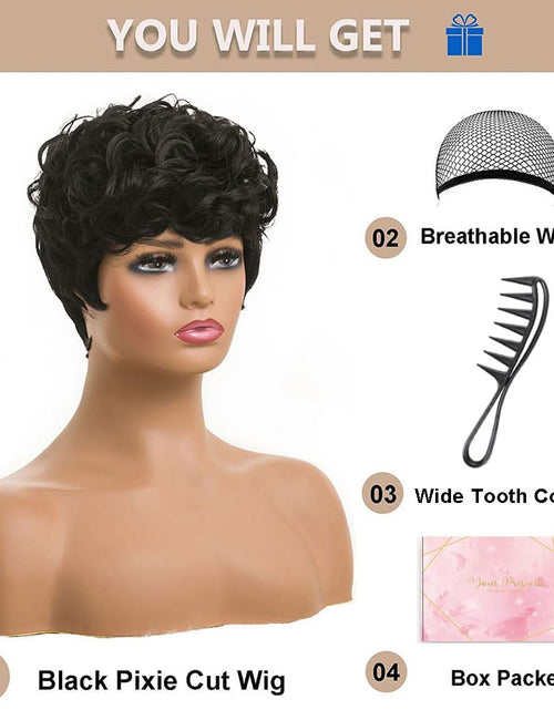 Load image into Gallery viewer, Short Black Curly Pixie Wigs Synthetic Hair Wigs for Black Women Natural Wavy
