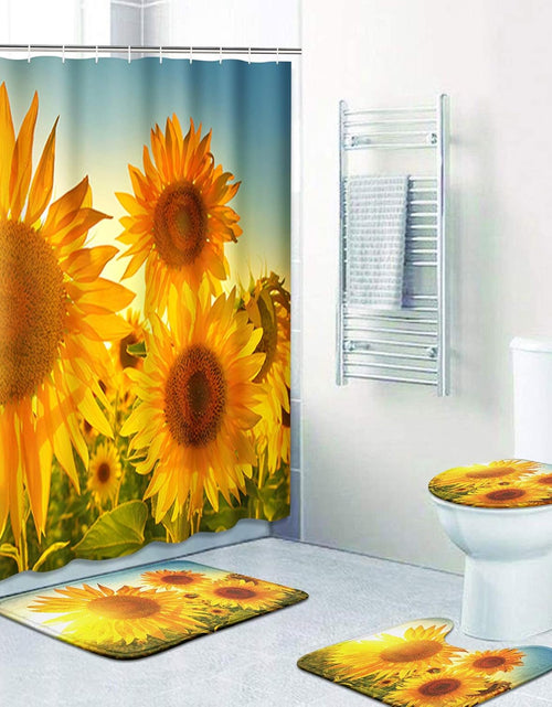 Load image into Gallery viewer, 4 Pcs Shower Curtain Set Sunflowers Countryside Field Floral Sunset Yellow with Non-Slip Rugs Toilet Lid Cover , 72&quot; x 72&quot;
