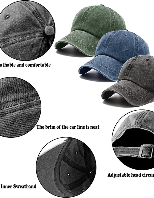 Load image into Gallery viewer, 3 Pack Washed Plain Vintage Baseball Cap Cotton Adjustable Twill Bulk Low Profile Classic Dad Hat (Dark Green+black+navy Blue)
