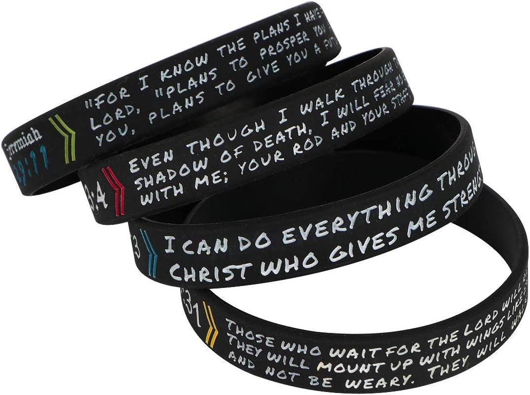 4pcs Christian Religious Scripture Bible Verse Rubber Bracelet Wristband