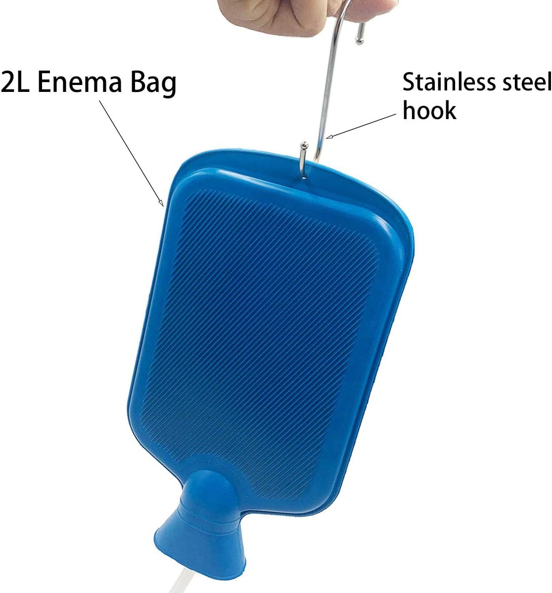 2L Enema Bag– 5.0ft. Long Silicone Hose – 5 Multi-Size Reusable Tips – Controlled Water Flow – for Colon Detox Cleanse Enemas