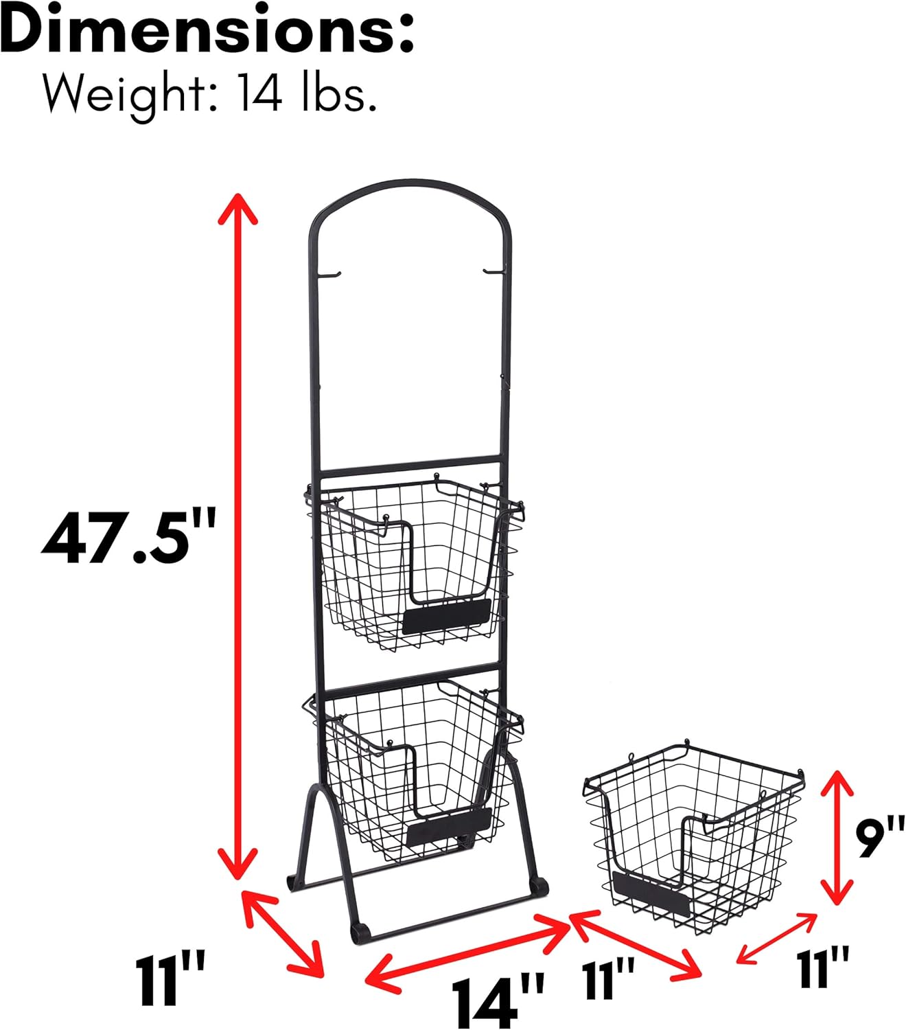 3-Tier Wire Market Basket Stand with Chalk Label - Snack Fruit Vegetable Produce Metal Hanging Storage Bin for Kitchen Pantry