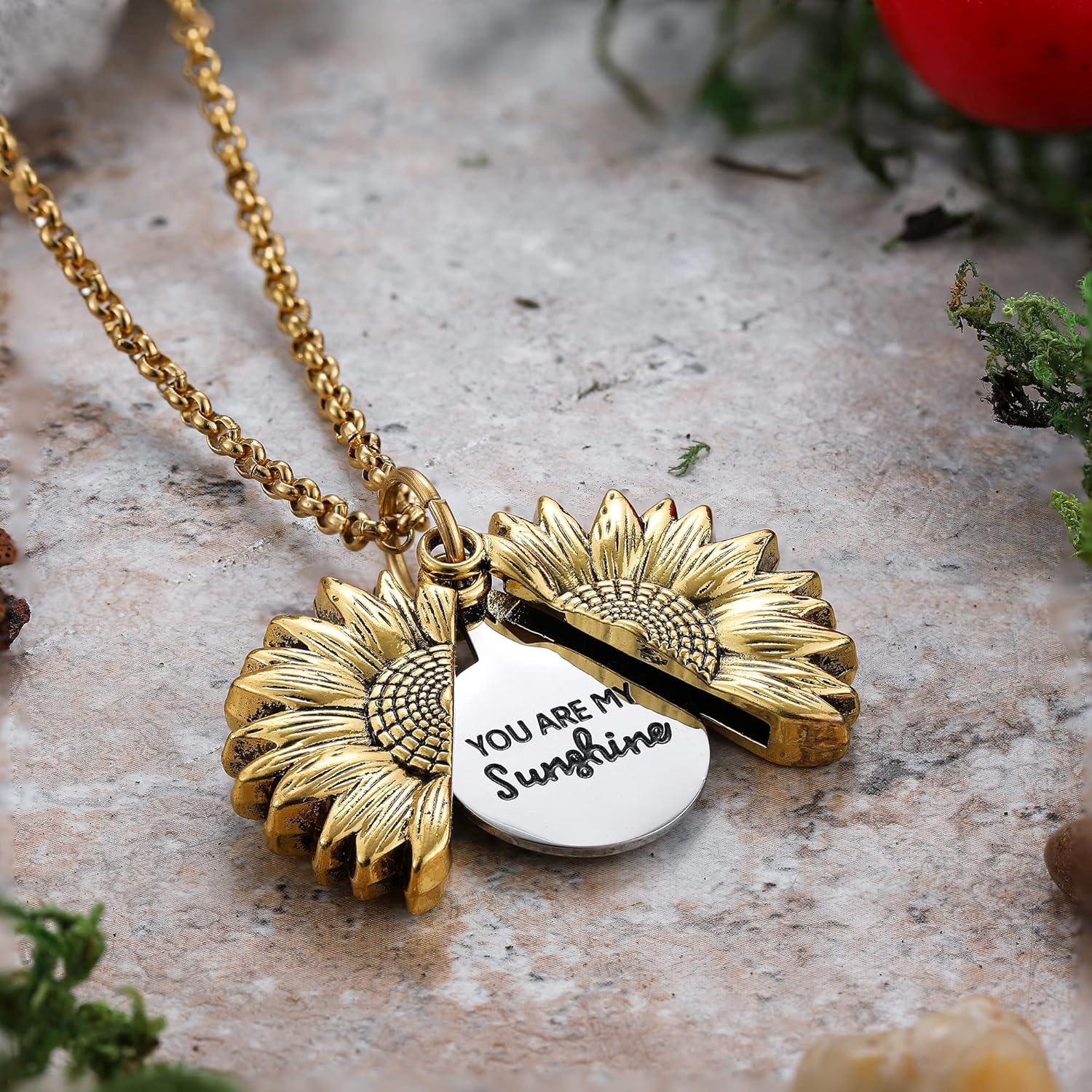 You Are My Sunshine Locket Necklace - Flower, Floral, Spring, Summer Necklace - Great Gift for Mom, Sister, Girlfriend, Wife